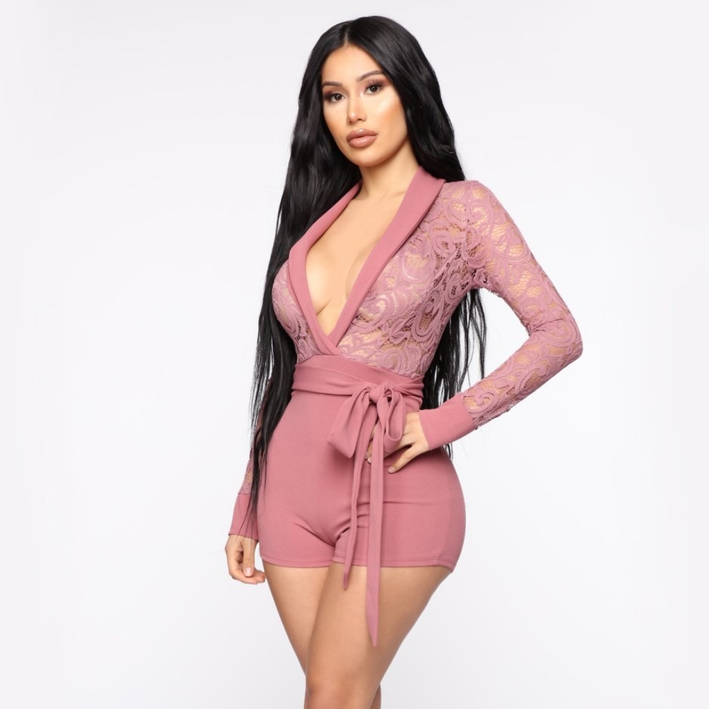 Fashion Nova Muave Lace Romper New (L)